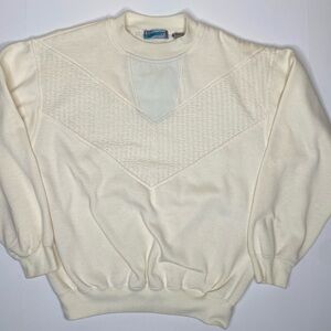 Vintage Cream Sweatshirt with Leather Sz Med